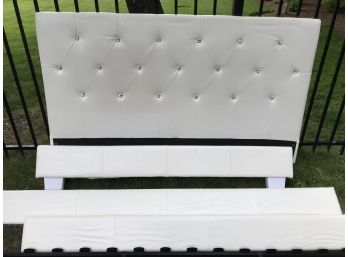 Queen Sized Bed Frame - Tufted Faux Leather With Rhinestone Accents  62'L