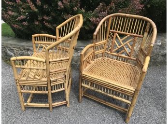 Vintage  Brighton Pavilion Rattan Chairs With Caned Seats, Upholstered Cushions