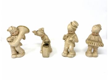 Charming Vintage German Clay Figurines -children Playing Band Instruments