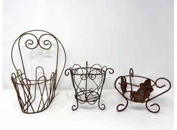 Set Of Three Small Wire Basket Planters