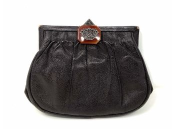 Vintage Leather Clutch Bag With Rhinestone Clasp