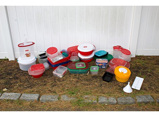 Large Group Of Plastic Storage Containers, Serving Bowls, Cutlery & More