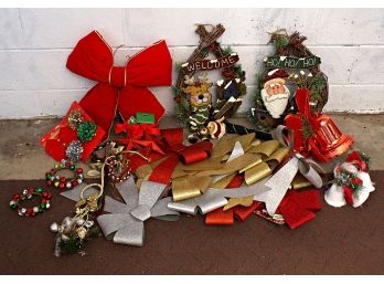 Box Lot Of Bows & Bells Christmas Decorations