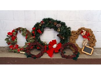 Group Of  Five Faux Christmas Wreaths