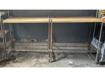 Two Small Metal Storage Table With Wood Tops