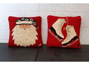 Two Holiday Pillows, One Santa One Ice Skates
