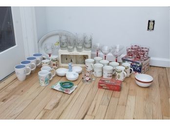 Group Glassware, Cups And Plates - Christmas Themed