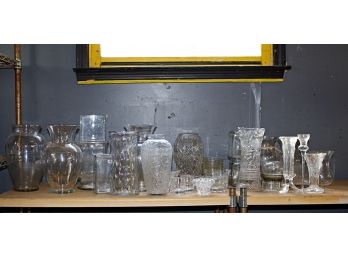 Large Group Of Clear Glass Vases, Bowls, Candleholders And More - Over 35 Pieces