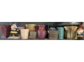 Shelf Lot Of Planters And Vases