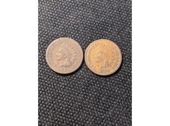 Indian Penny Lot Of 2 1880 And 1884