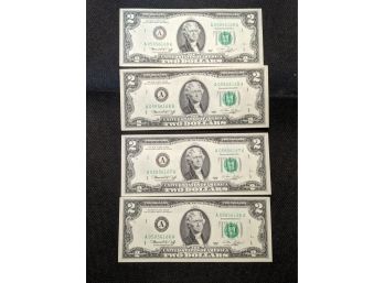1976 Low Serial Consecutive Numbers $2 Bills