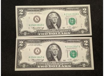 1976 Low Serial Consecutive $2 Bills