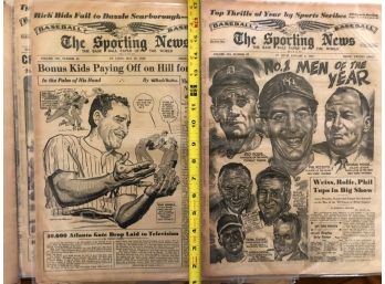 Huge Lot Of 1950 & 1951 Sporting News Issues: Satch, Yogi, Scooter, Cobb