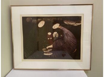 A Vintage Framed Lithograph 'Midnight Vendor' By Eng C. Tay