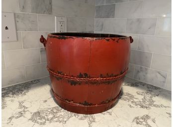Red Painted Wood Bucket