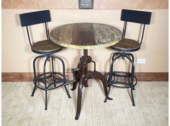 A Reclaimed Wood And Cast Iron Industrial Chic Bistro Set Possibly Restoration Hardware