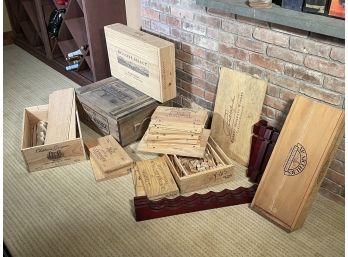A Large Assortment Of Wine Boxes, Crates, And More
