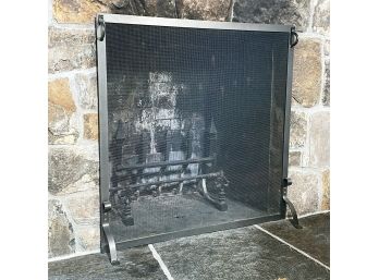 A Custom Wrought Iron And Mesh Fireplace Screen
