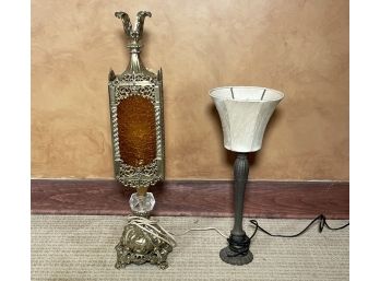 A Vintage Decorative Mixed Metal Torchiere Pairing