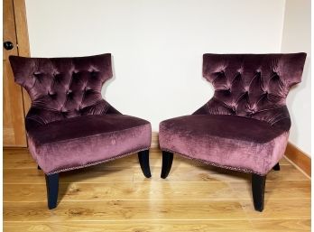 A Pair Of Elegant Velvet And Nailhead Chairs