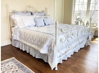 A Vintage Metal King Bedstead And Laura Ashley Bedding