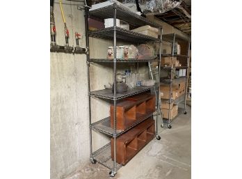A Rolling Shelf And Contents - Including Wall Shelves And Cast Iron Kettle