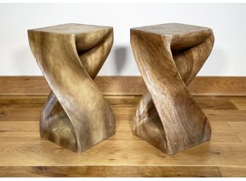 A Pair Of Carved Wood Cocktail Tables Or Pedestals