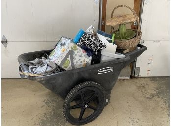A Rubbermaid Wheelbarrow And Contents