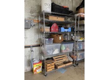 A Rolling Shelf And Contents - Bocce, Horseshoes, And More!