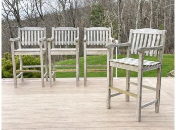 A Set Of 4 Plantation Teak Bar Stools By Porch And Patio