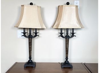 A Pair Of Bronze And Marble Accent Lamps