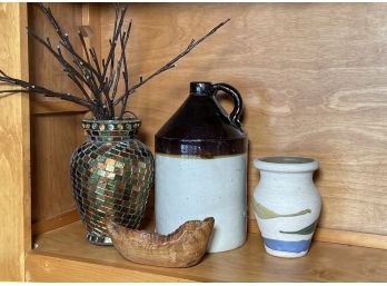 A Glass Mosaic Vase, Antique Crockery And More