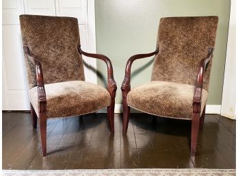A Pair Of Empire Style Arm Chairs With Animal Print Upholstery