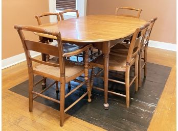 A Vintage American Maple Dining Table And Set Of 6 Rush Seated Chairs