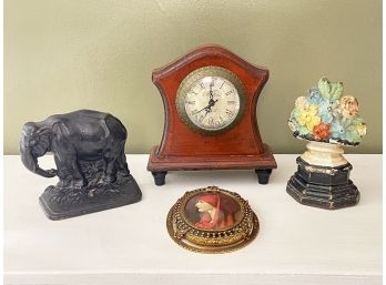 Decor - An Elephant, Clock, Cast Iron Doorstop And More