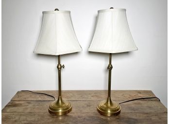 A Pair Of Brass Stick Lamps By Pottery Barn