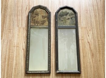 A Pair Of Gilt Framed Mirrors With Tapestry Art Above