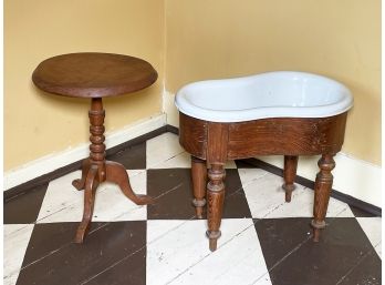 A 19th Century French Enameled Porcelain Bidet And Spool Stool Pairing