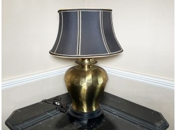A Large Brass Decorative Lamp With Custom Silk Shade