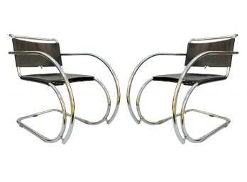A Pair Of Vintage Leather And Chrome Cantilever Armchairs By Ludwig Mies Van Der Rohe (1 Of 2)