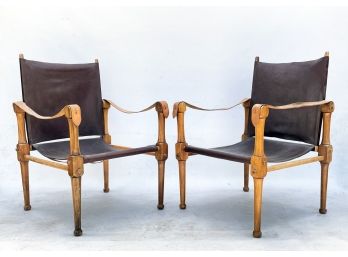 Fabulous Vintage Cordovan Leather Safari Chairs