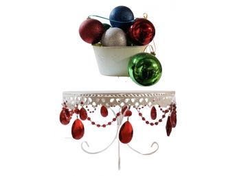 Bejeweled Holiday Cake Stand And Christmas Balls