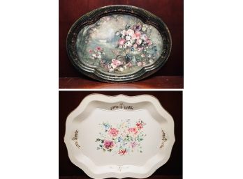 Two Vintage Tole Floral Trays