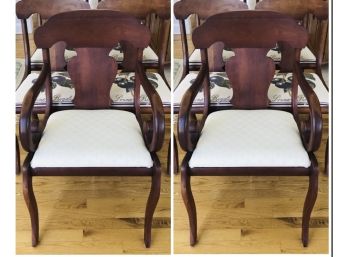 Two Solid Cherry Upholstered Armchairs
