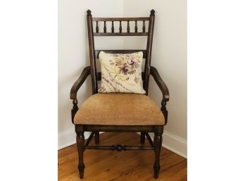 Cane Seat Armchair With Needlepoint Pillow
