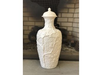 Beautiful Covered White Porcelain Jar, Made In Italy