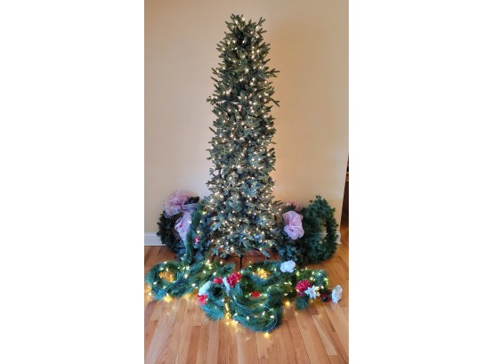 Six Foot Pre Lite Christmas Tree With Pre Lite Garland And 5 Wreaths