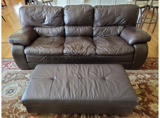 Dark Brown Leather Sofa And Ottoman