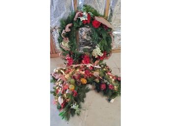 Christmas Wreath And Lighted Garland