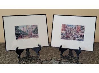 Framed Hand Signed  Watercolor Prints Of Central Park And Little Italy New York